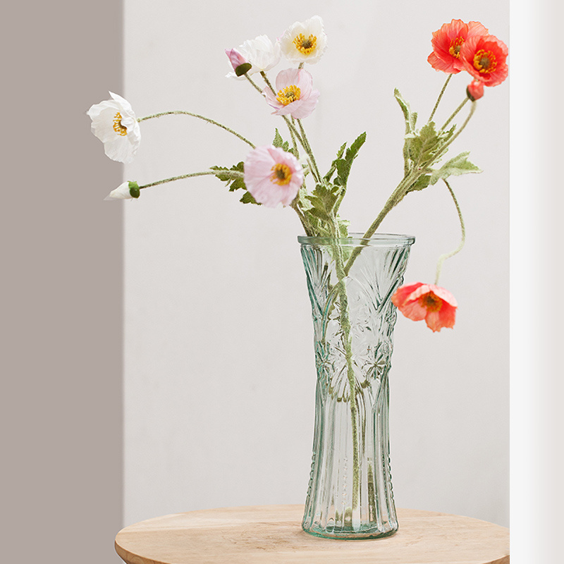 Clear Round TabletopThin Waist Twill Glass Flower Jar Glass Vase For Decoration