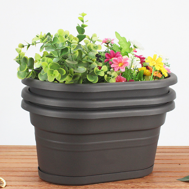 Home Hanging Planter Plastic Flowerpot Hanger Round Railing Fence Rectangle Wall Mounted Plant Pots