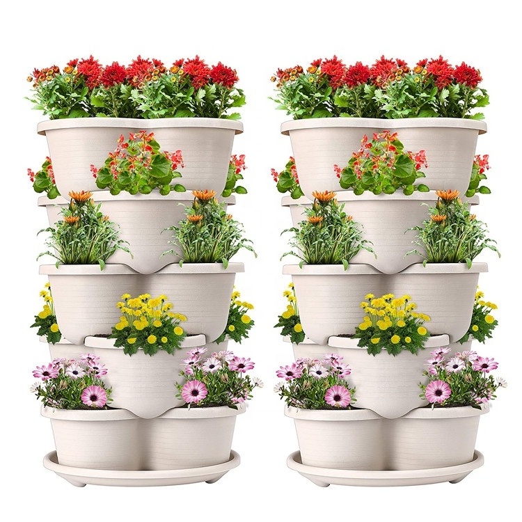 High Quality Vertical Planter Garden Plant Flower Tower Planters Self Watering Outdoor Butterfly Stackable Pots