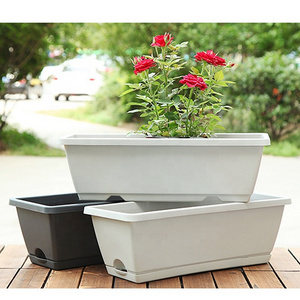 Modern Plastic Window Box Flower Pots Rectangular Wall Railing Drainage Rectangle Boxes Balcony Planters With Tray Draining Hole