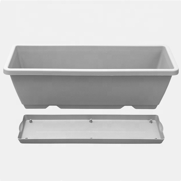 Modern Plastic Window Box Flower Pots Rectangular Wall Railing Drainage Rectangle Boxes Balcony Planters With Tray Draining Hole