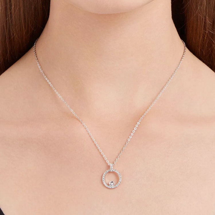 Fancy Circle Pendant Necklace With Cubic Zirconia in 925 Silver Jewelry for Women