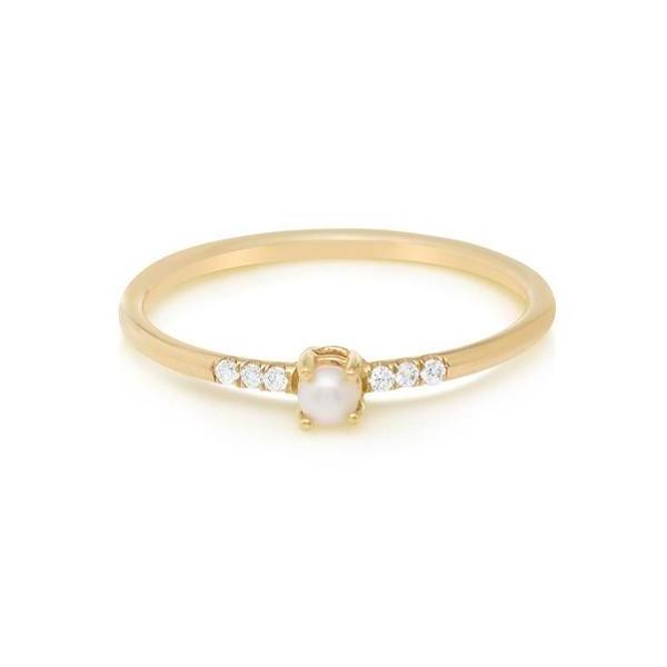 Trendy 18K Gold White Cubic Zircon 925 Sterling Silver Pearl Stacking Women's Fashion Ring