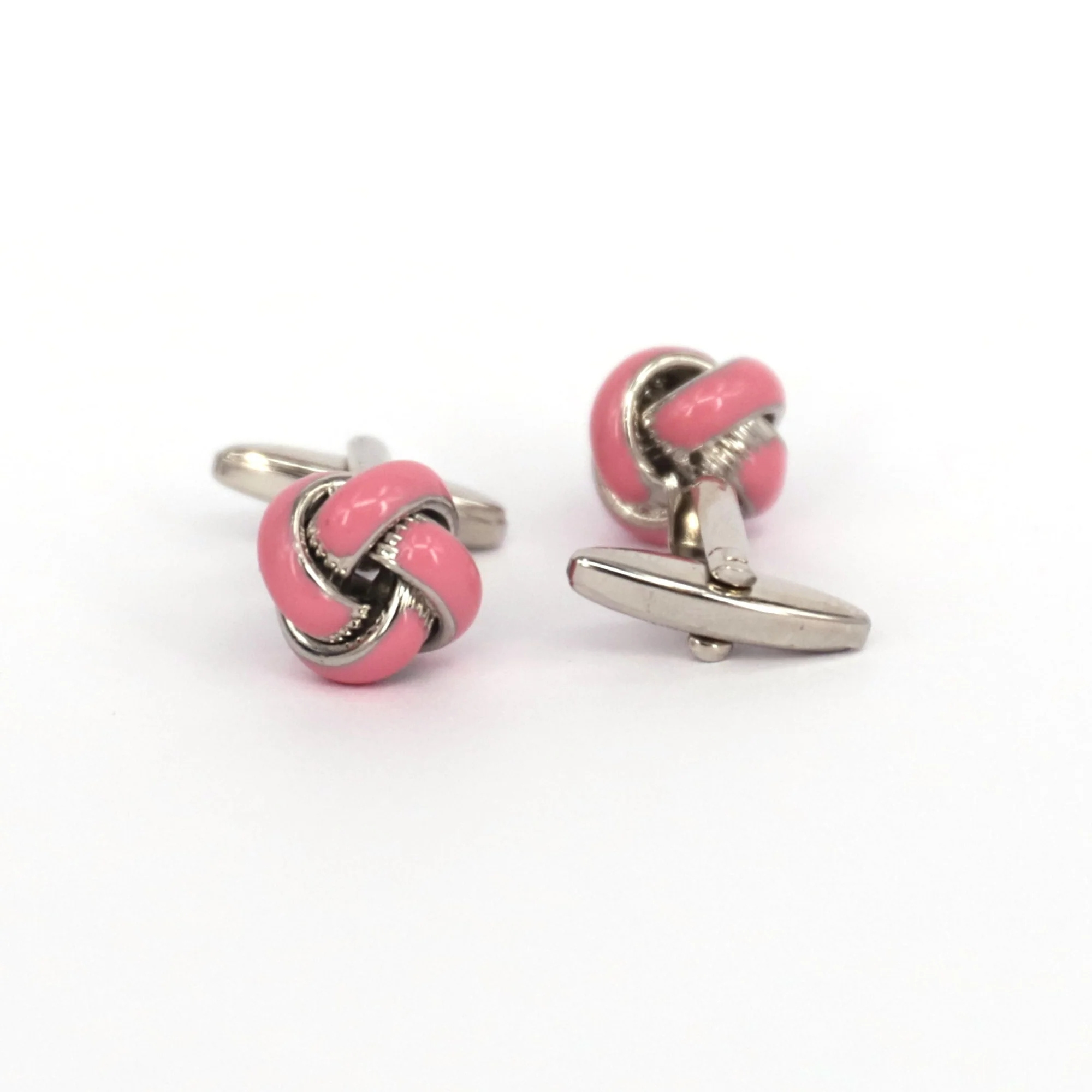 Wholesales White Gold Plated Pink Enamel Magnetic Knot Cuff Links for Men Jewelry