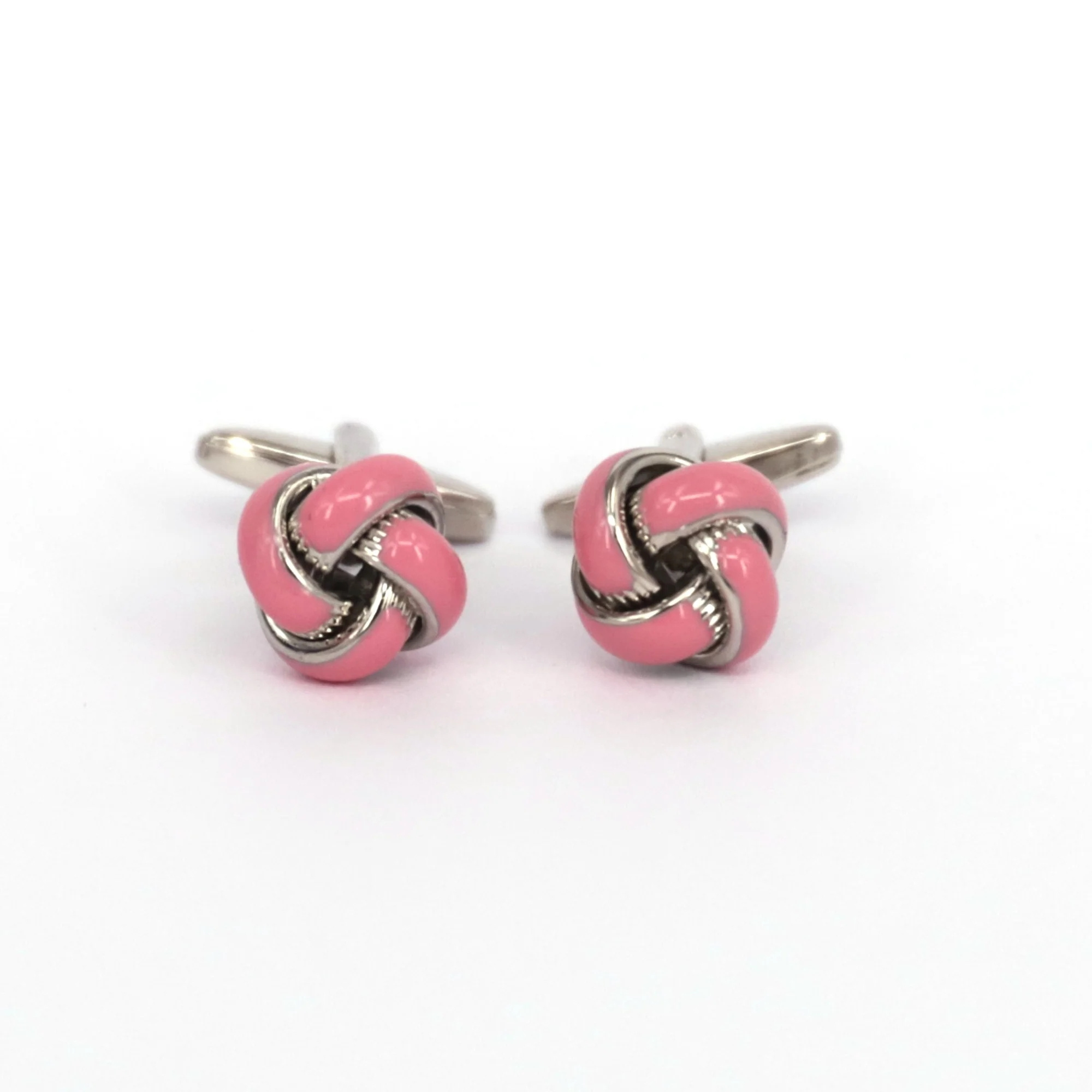 Wholesales White Gold Plated Pink Enamel Magnetic Knot Cuff Links for Men Jewelry