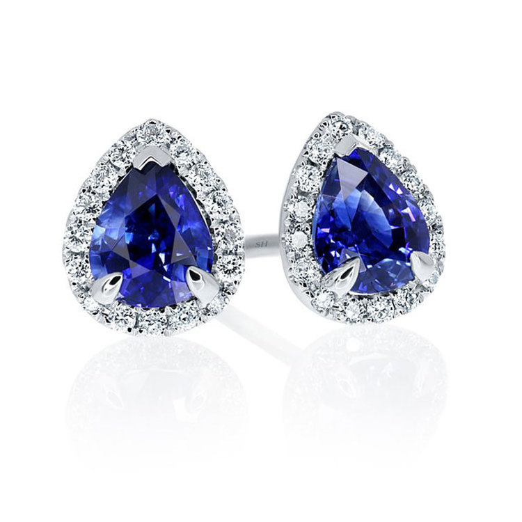 Wholesale Classic Rhodium Plated Waterdrop Shape Stud Earrings 925 Sterling Silver with Crystal Blue CZ Diamond Jewelry