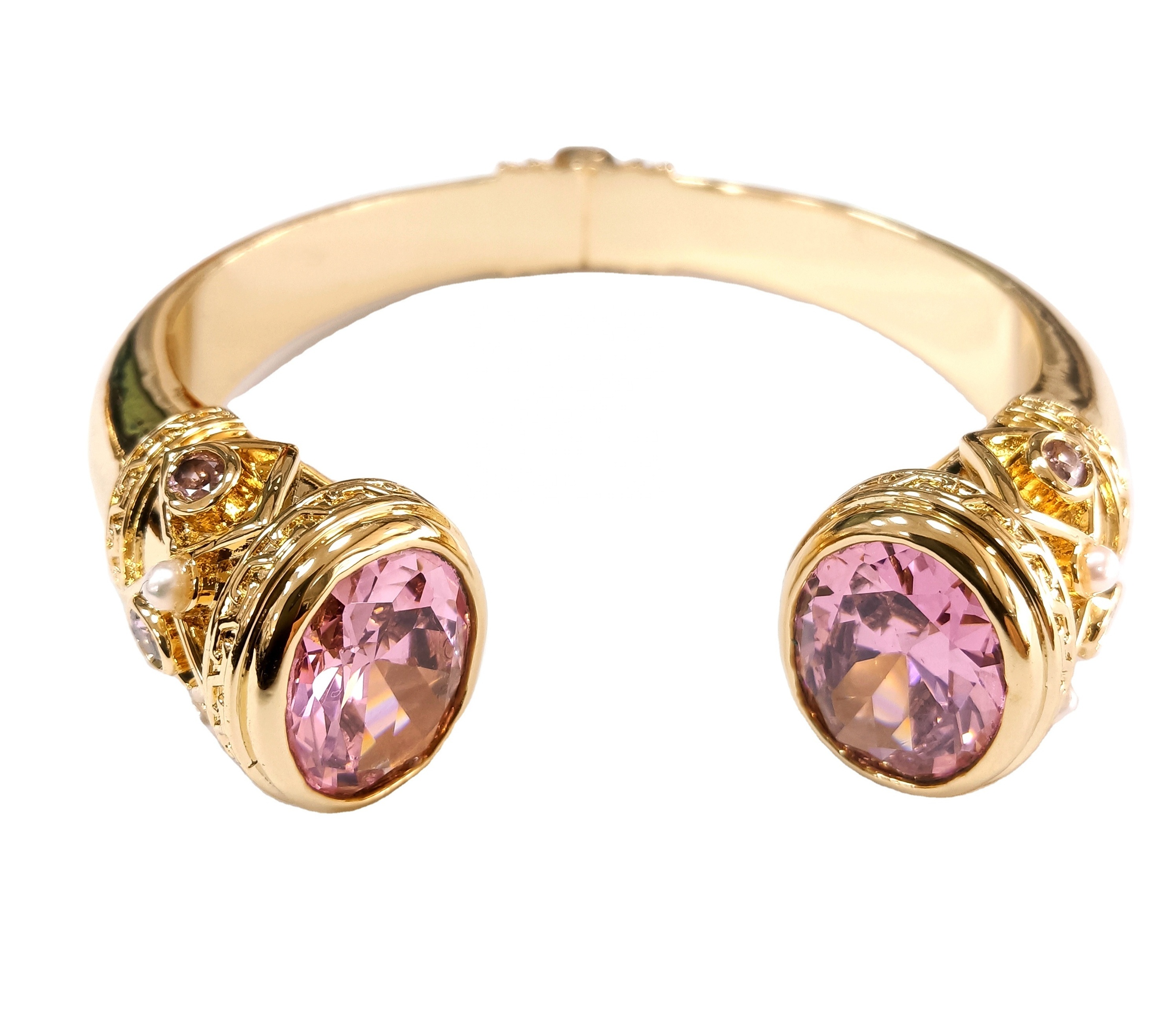 Brass Bracelet & Bangle Plating Cuff Jewelry Garnet Stones with White with Amethyst Pink Golden Black Silver Jewelry Glitter CZ