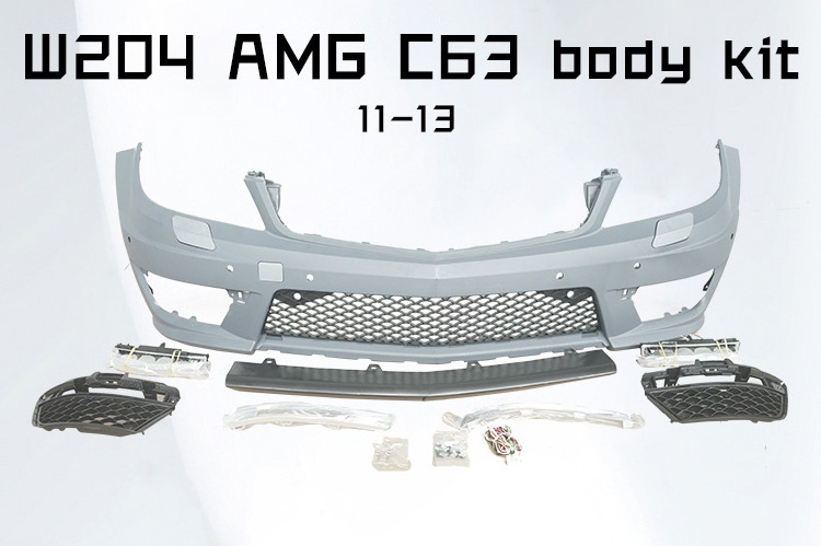 C63 style Body kit For CLASS-C W204 2007-2014 Front Bumper Rear Bumper Side Skirts Grille