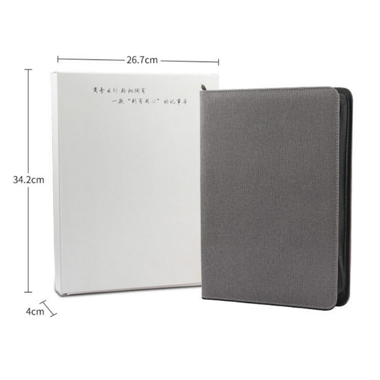 new arrival A4 leather business zipper folder portfolio notebook Powerbank Padfolio