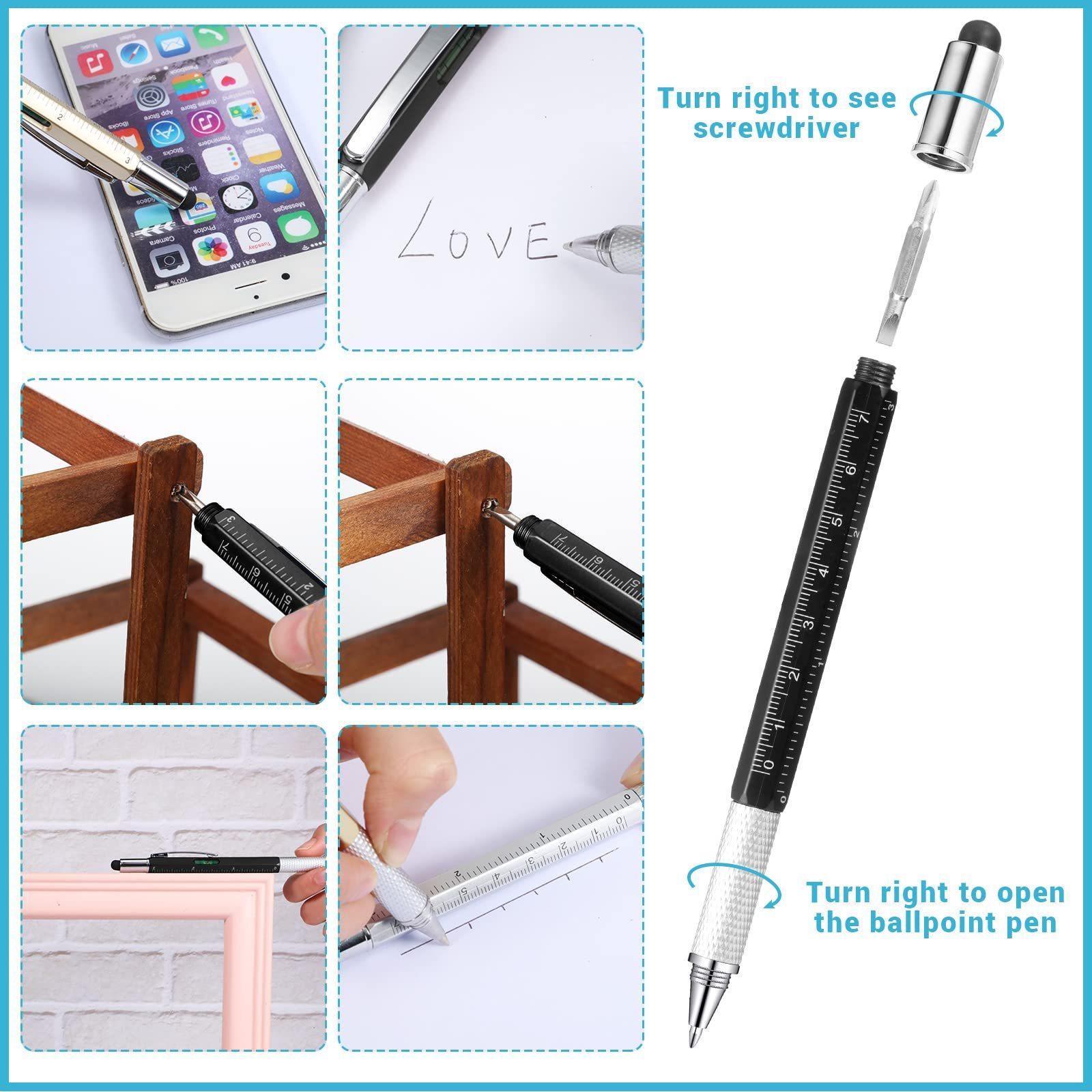 6 in 1 multi tool pen functional tech tool pen metal stylus ballpoint pen with level and screwdrivers customized logo