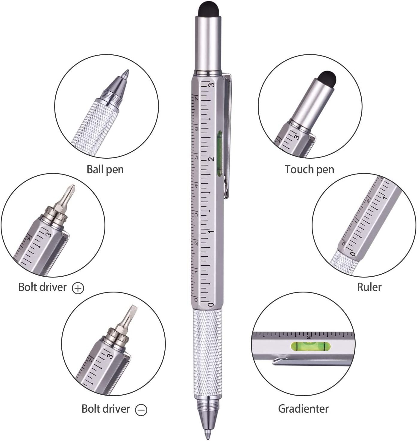 6 in 1 multi tool pen functional tech tool pen metal stylus ballpoint pen with level and screwdrivers customized logo