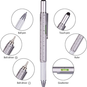 6 in 1 multi tool pen functional tech tool pen metal stylus ballpoint pen with level and screwdrivers customized logo