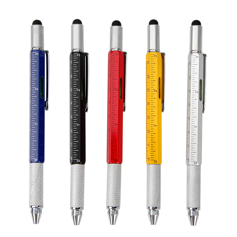 6 in 1 multi tool pen functional tech tool pen metal stylus ballpoint pen with level and screwdrivers customized logo