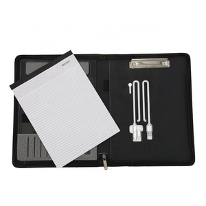 new arrival A4 leather business zipper folder portfolio notebook Powerbank Padfolio