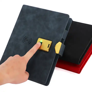 Popular customized A5 charging notebook in fingerprint lock powerbank notebook with diary