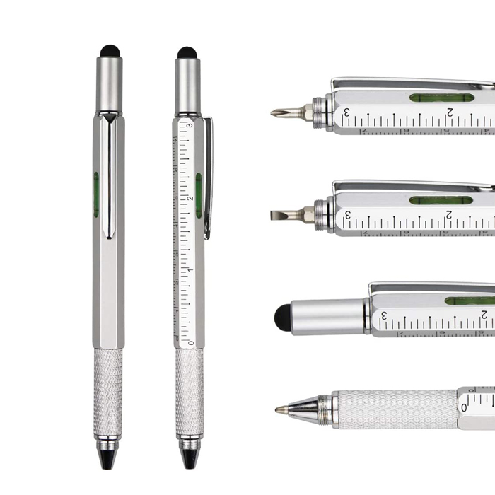 6 in 1 multi tool pen functional tech tool pen metal stylus ballpoint pen with level and screwdrivers customized logo