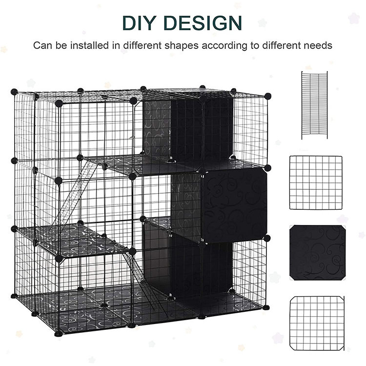 4-Tier Cat Kittens Enclosure Ferret Cage Playpen Box Kennel Crate Rotating Casters Animal Store Cage Panels With Rollers