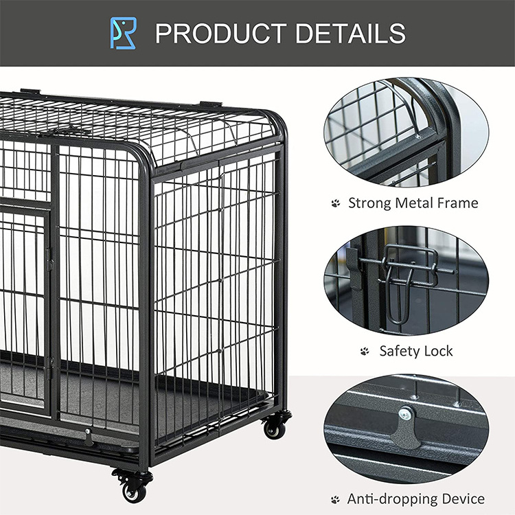 Metal Dog Cage Crate Kennel with Removable Tray and Cover and 4 Locking Wheels For Indoor and Outdoor