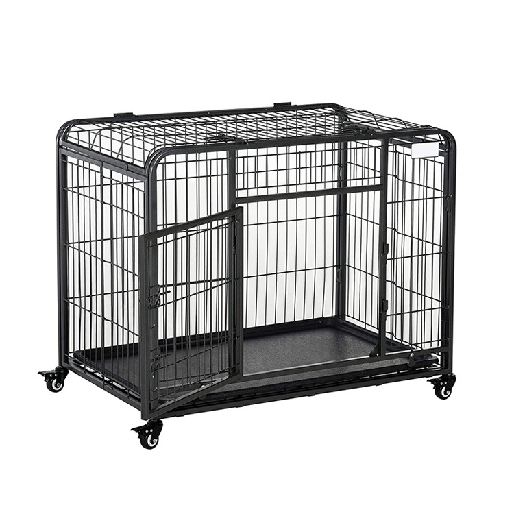 Metal Dog Cage Crate Kennel with Removable Tray and Cover and 4 Locking Wheels For Indoor and Outdoor