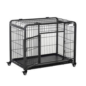 Metal Dog Cage Crate Kennel with Removable Tray and Cover and 4 Locking Wheels For Indoor and Outdoor