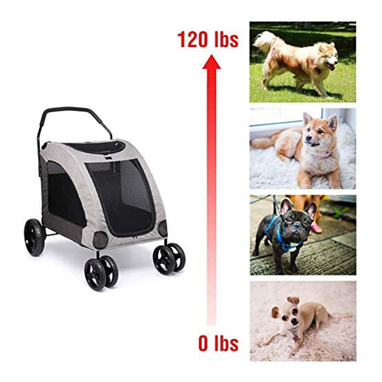 2 Dogs Use With Breathable Mesh Window and  Storage Space Pet Travel Bag Cart Carrier Four-Wheel Pet Stroller For Small Animals