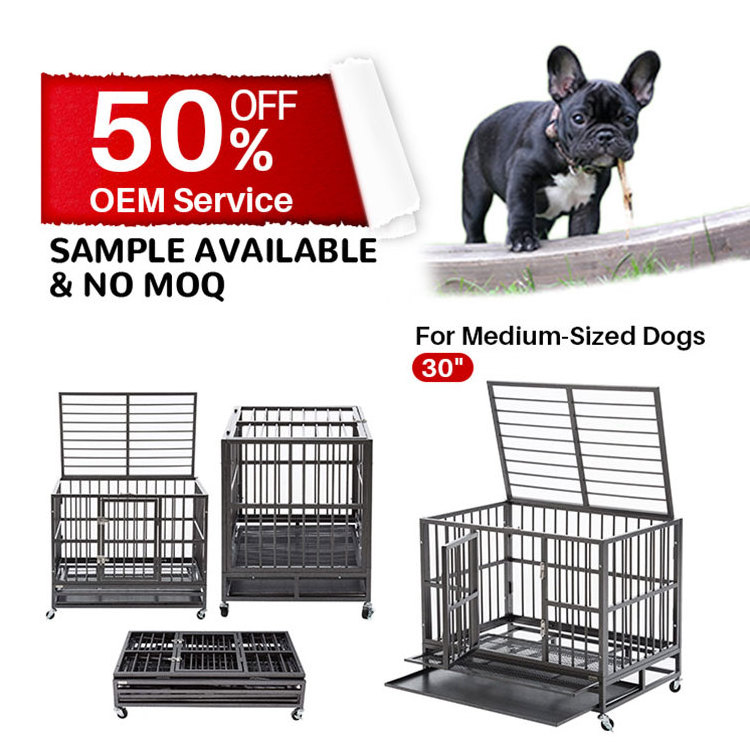 Double Door Dog Kennel Crate Cage With Removable Tray Folding Design For French Bulldog Bedlington Terrier Pekingese