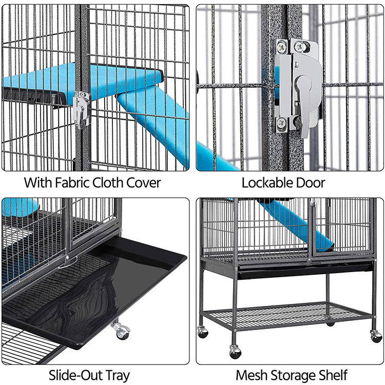 Rolling 3-Tier Small Metal Animal Cage With Tray For Ferret Kitten Cats Chinchilla Adult Rats