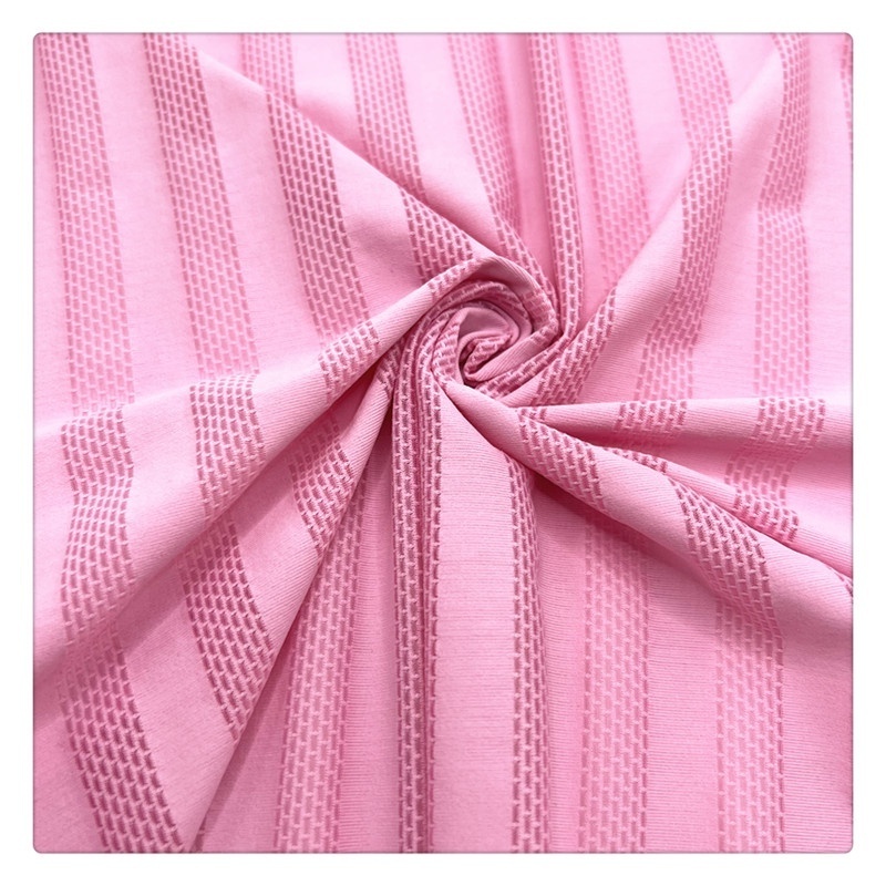 Custom 92 polyester 8 spandex  pink plain jacquard cloth material fabric for dress woman material