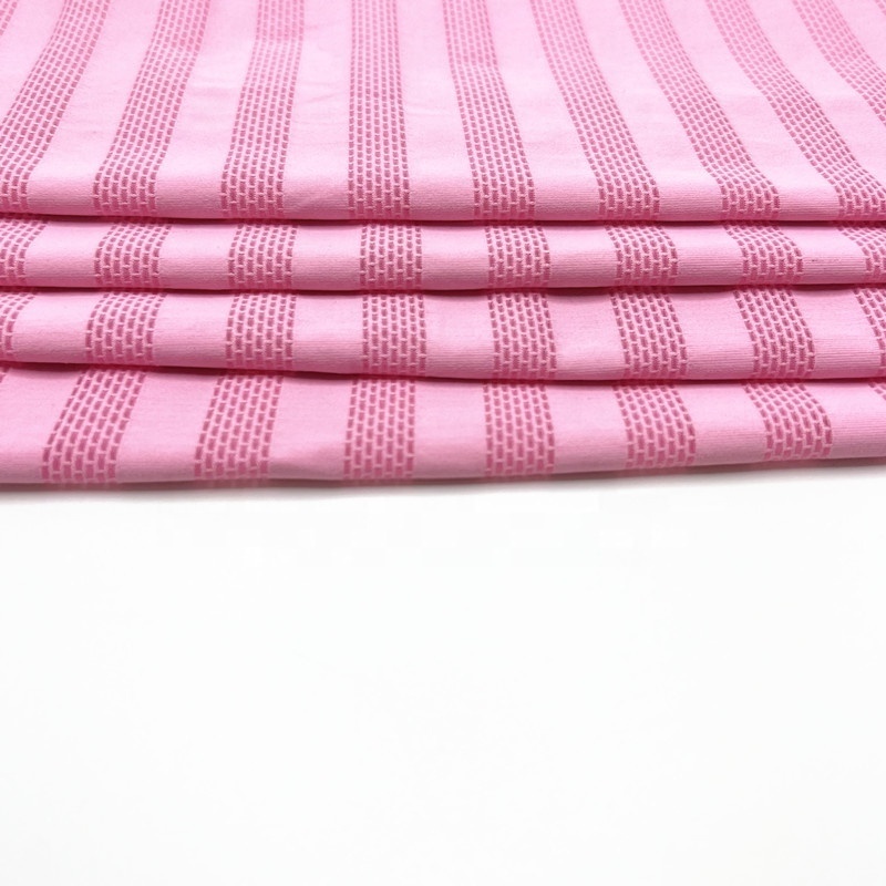 Custom 92 polyester 8 spandex  pink plain jacquard cloth material fabric for dress woman material