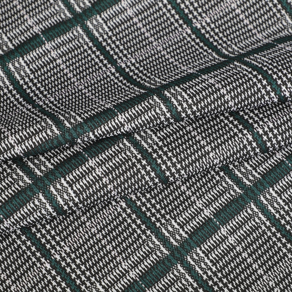 Polyester houndstooth yarn dyed fabric 93%polyester 7%spandex knitted yarn dyed tartan plaid jacquard stretch fabric