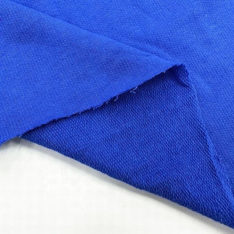 Light weight hoodie sweatshirt fabric material 100%cotton bright blue solid color french terry fabric for clothes