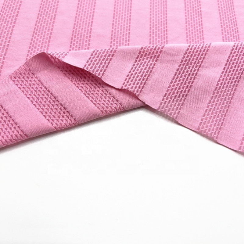 Custom 92 polyester 8 spandex  pink plain jacquard cloth material fabric for dress woman material