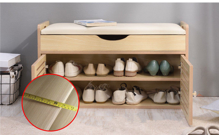 Bed End Stool Shoe Storage Bench with Seat Cushion - Solid Wood Ottoman Hallway Bench Shoes Rack/Shoes Cabinet