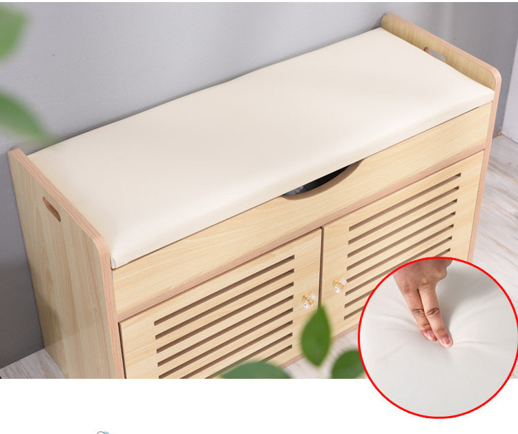 Bed End Stool Shoe Storage Bench with Seat Cushion - Solid Wood Ottoman Hallway Bench Shoes Rack/Shoes Cabinet