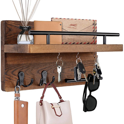 Rustic Home Decor Wall Mounted Mail Envelope Organizer Wooden Coat Key Holder Hooks Rack Hanging With 4 Keys for Entryway