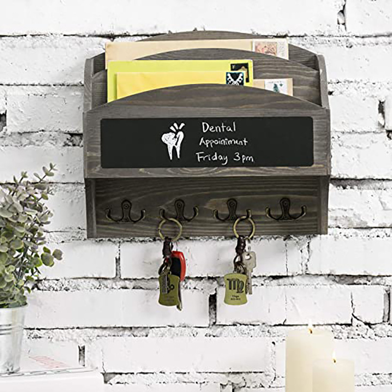 Rustic Home Decor Wall-Mounted Key and Mail Holder, Wooden Key Rack for Entryway