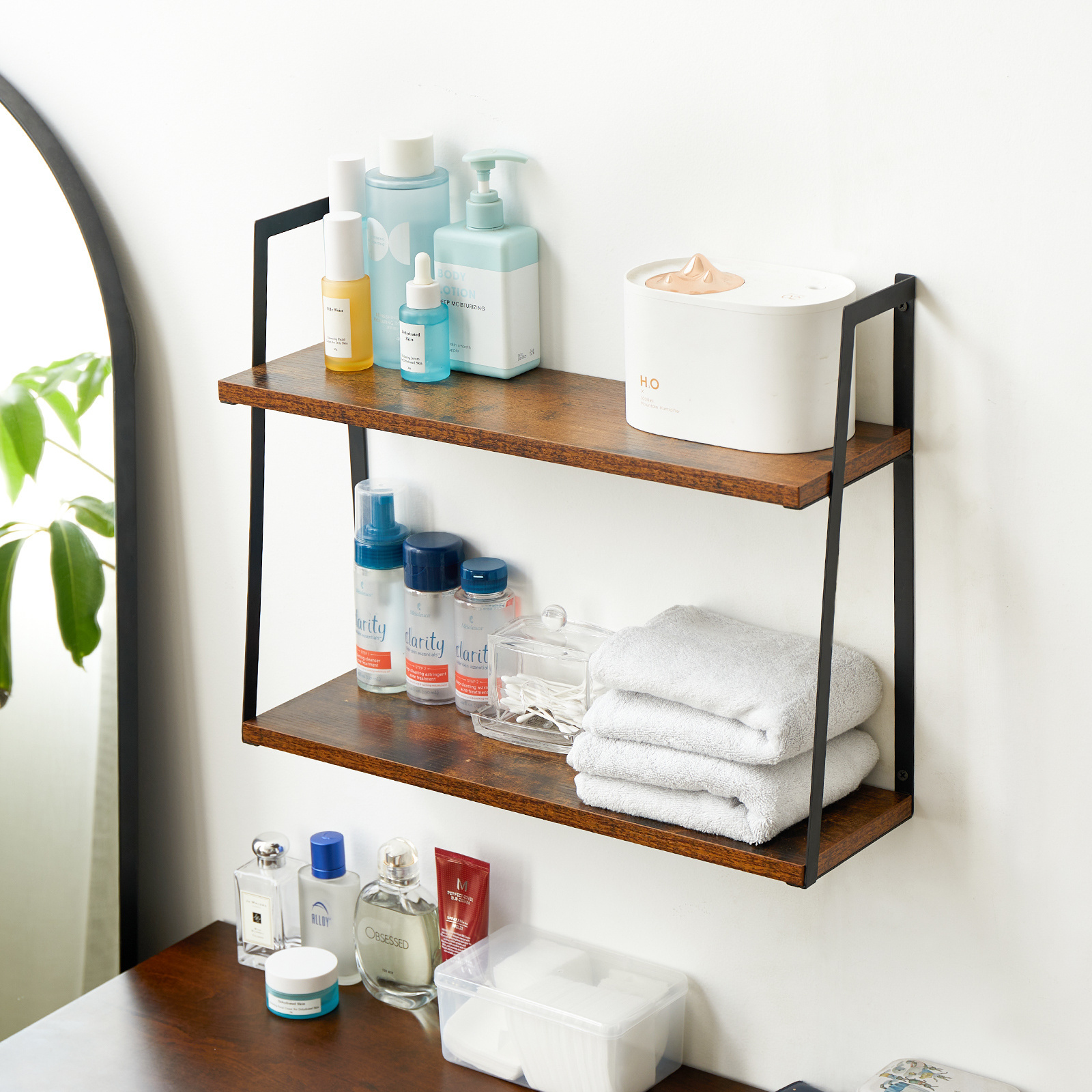 Hanging shelf divider 3 levels, open bookshelf storage display shelf for bedroom, kitchen, bathroom and living room.