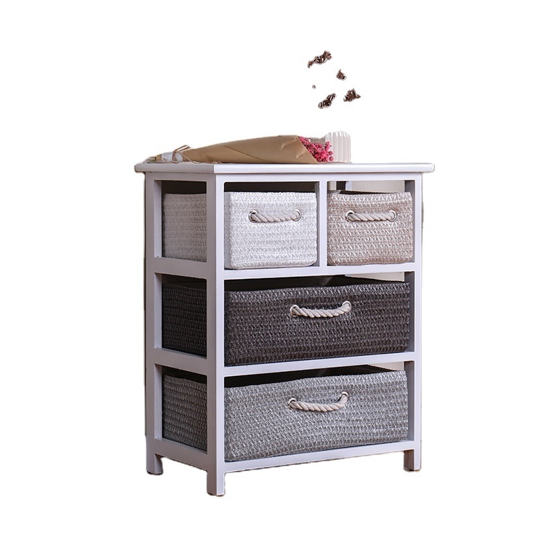 straw woven drawers living room mini wooden chest of drawers