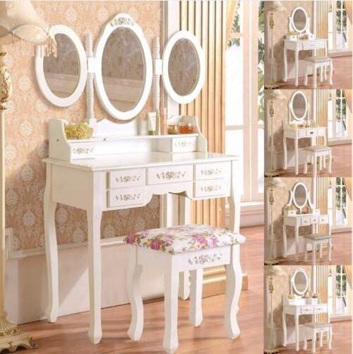 Bedroom furniture dressing table designs Solid European Mirror multi-function adjustable foldable table Make up dresser