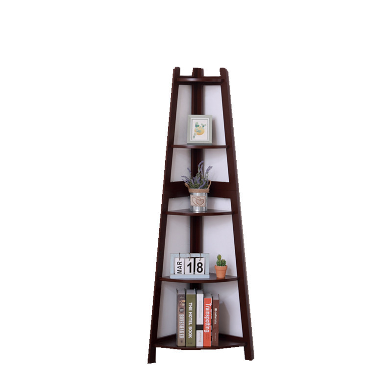 Modern design black  wood book storage shelves living room corner shelf outdoor wooden floor rack