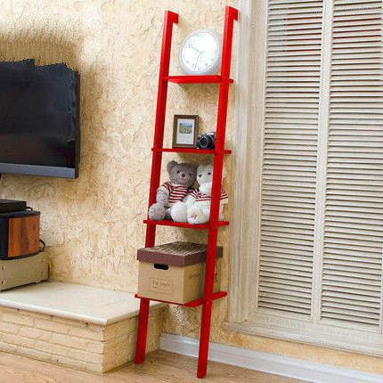 Ladder Shelf, 4-Tier Leaning-Against-Wall Storage Rack for Living Room Sloping Bookshelf, Industrial Plant Flower Stand Shelves