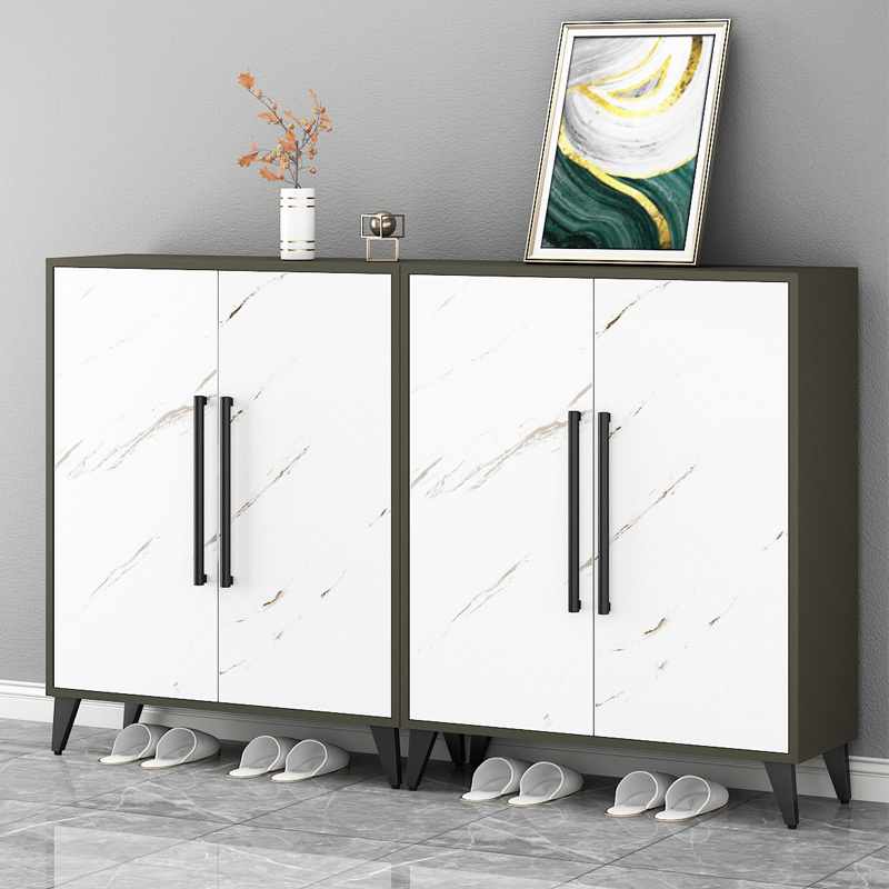 Modern white KD wood shoes cabinet with many shelves