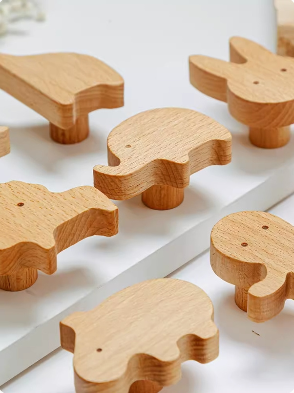 Decorative Wooden Animal Cabinet Furniture Knobs with Screws for Kids Nursery Drawer Handles