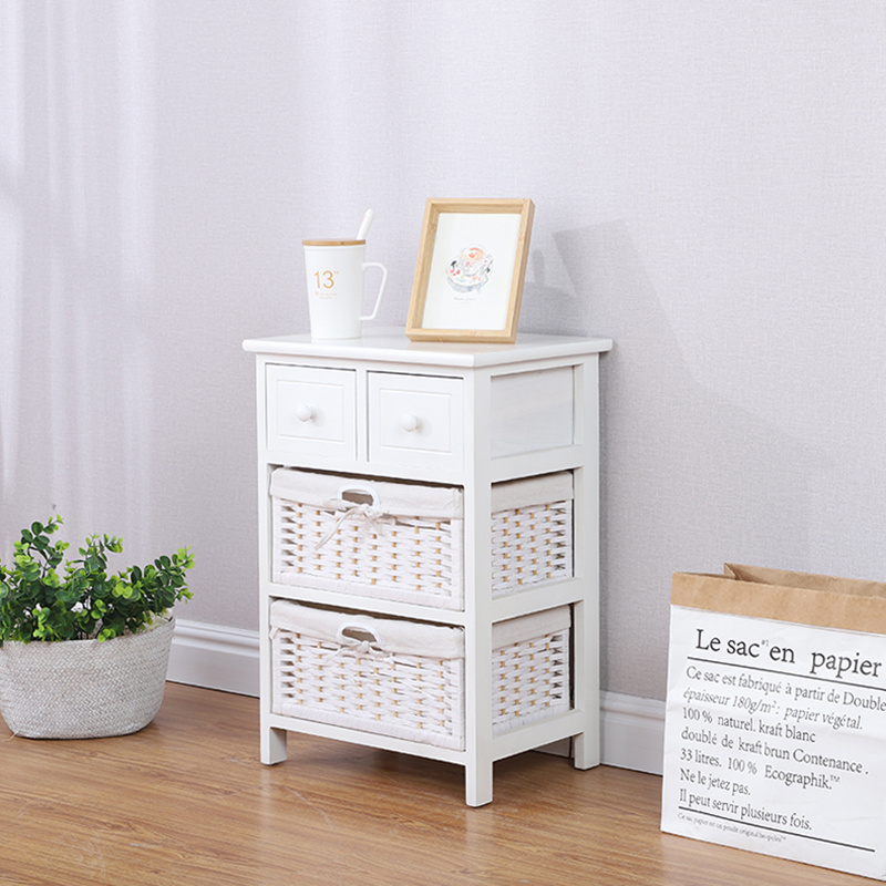 3 layers small wooden Bedroom Wardrobe with Basket Drawers