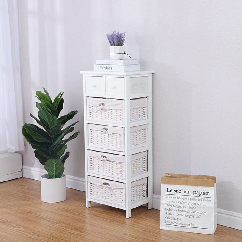 3 layers small wooden Bedroom Wardrobe with Basket Drawers