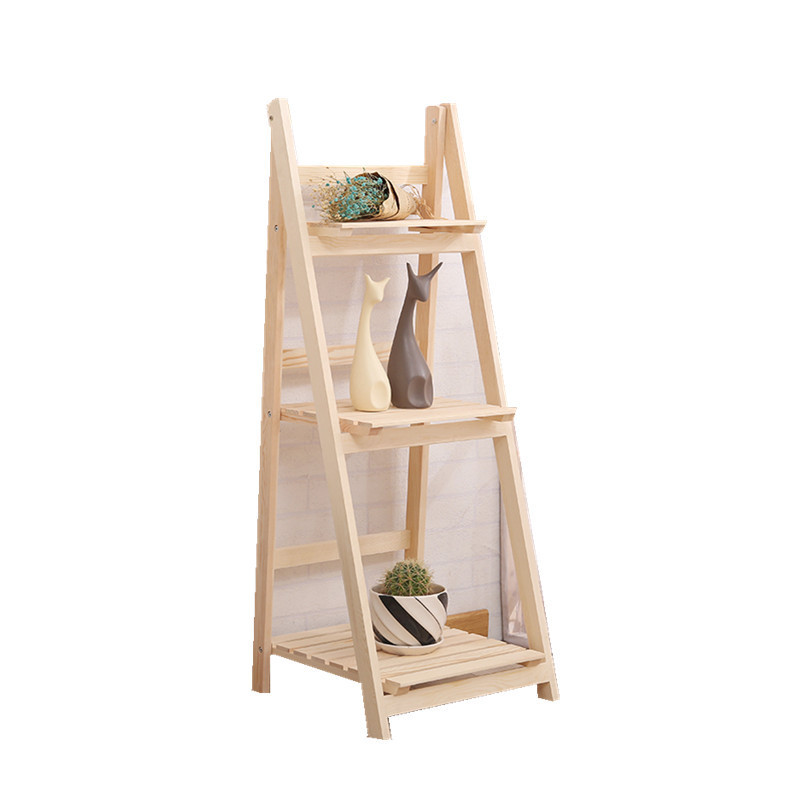 Good sale three tiers solid wood furniture - flower - wood - shelf - wall frame - storage rack/ foldable wood display racks