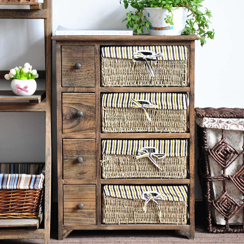 Antique room dividers multifunctional bedroom cabinets with wicker woven basket drawers/bedroom clothes cabinet