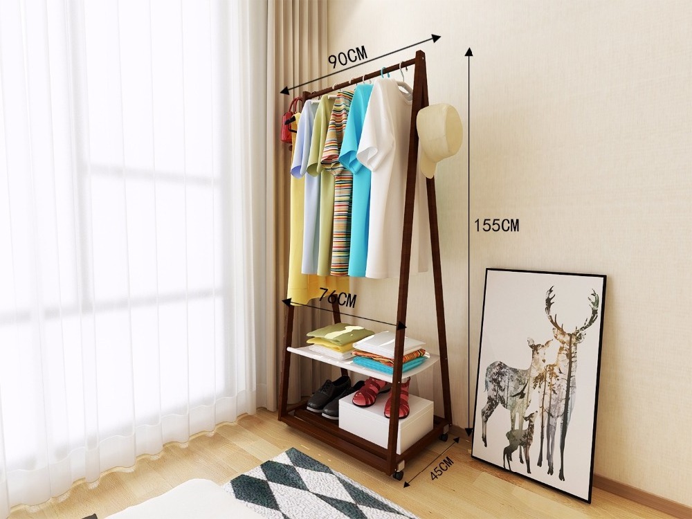 Branded original furniture hanger coat rack customized fresh vertical clothes wall rack solid wooden removing 2 tiers hanger