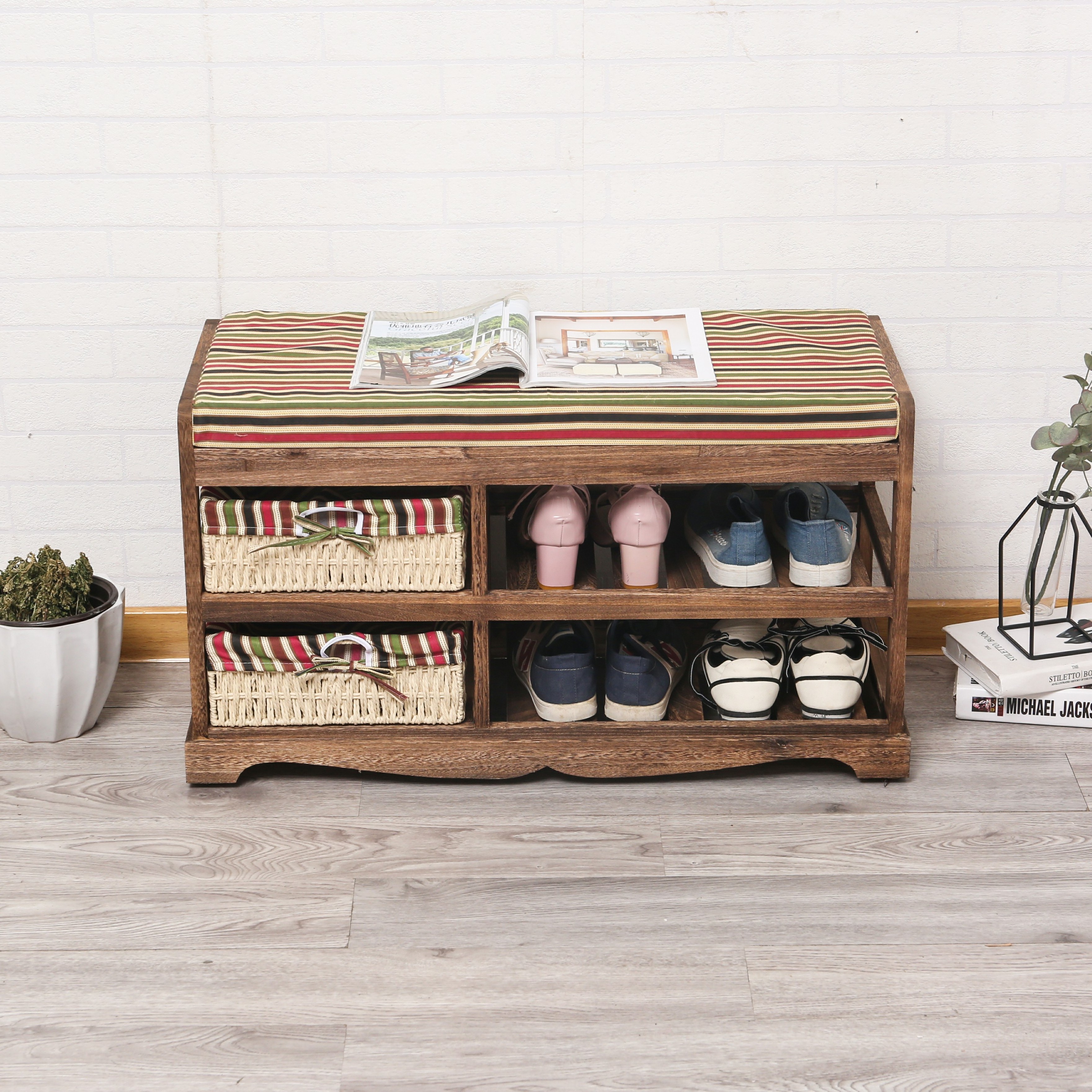 Shelf shoe rack Wholesale customized sitting room Furniture solid wood Receive ark stool storage ottoman