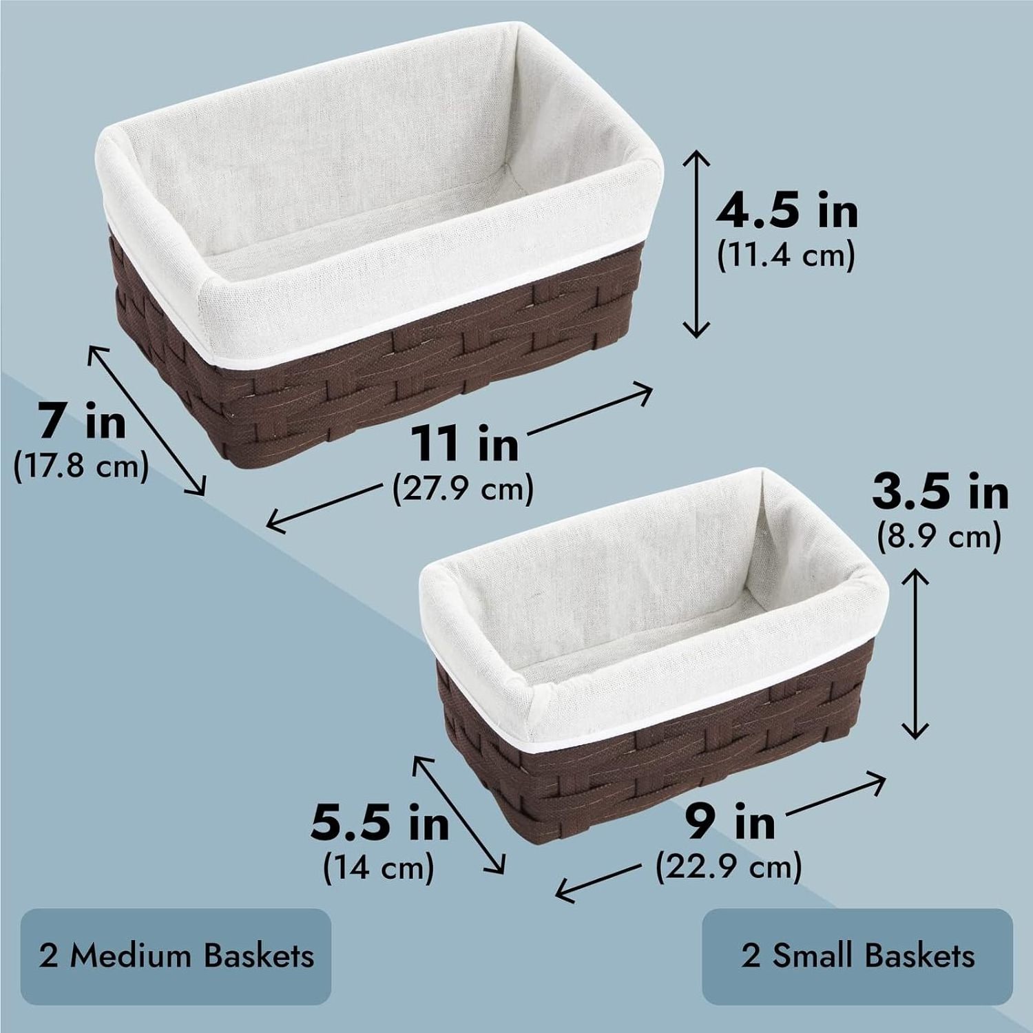 5-piece wicker nesting basket with cloth lining for pantry shelves, rectangular storage bin for organizing closets